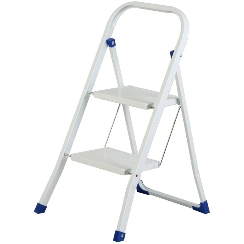Scala Sgabello Richiudibile in Acciaio 2 Gradini Bianco