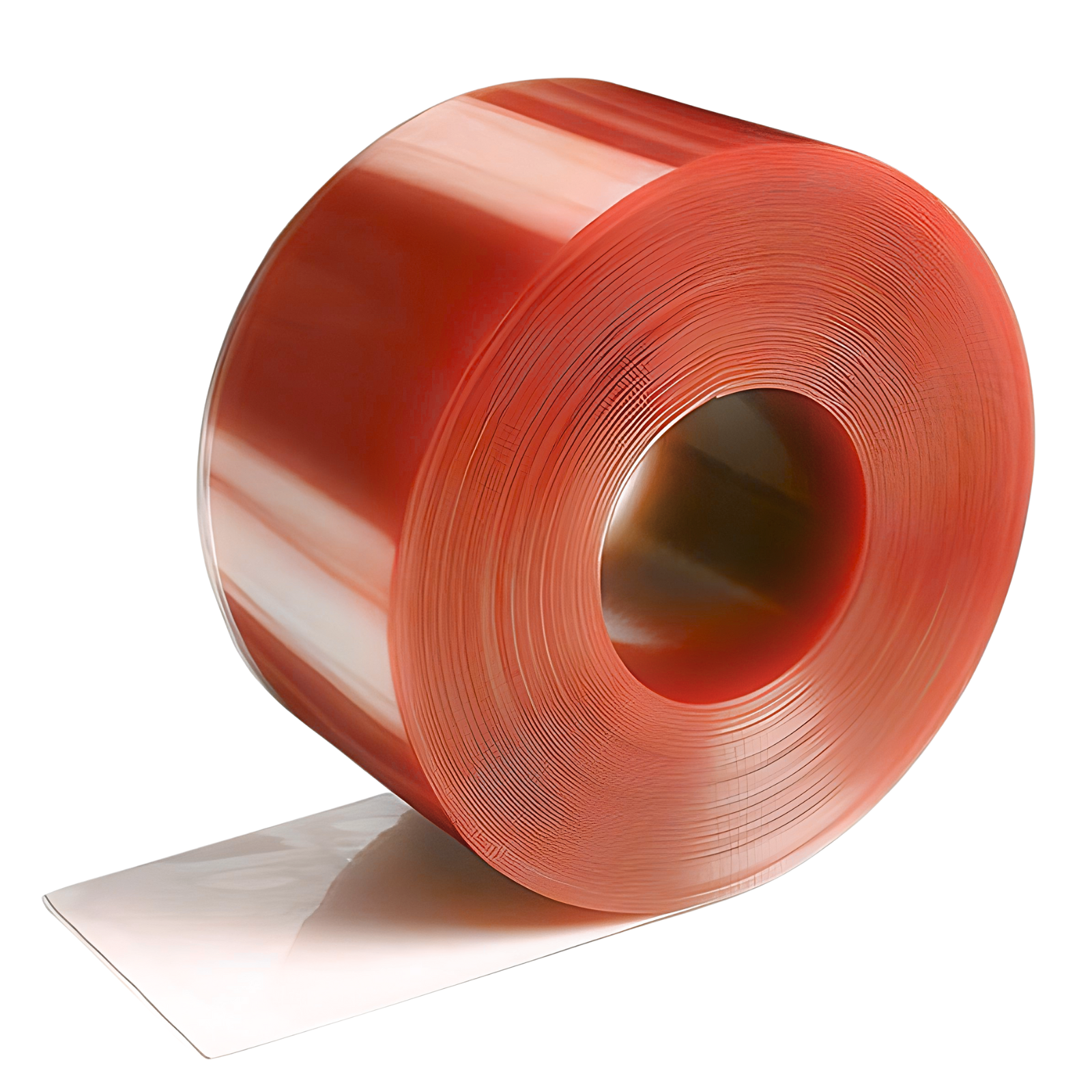 Bobina in pvc rosso trasparente per porte a strisce
